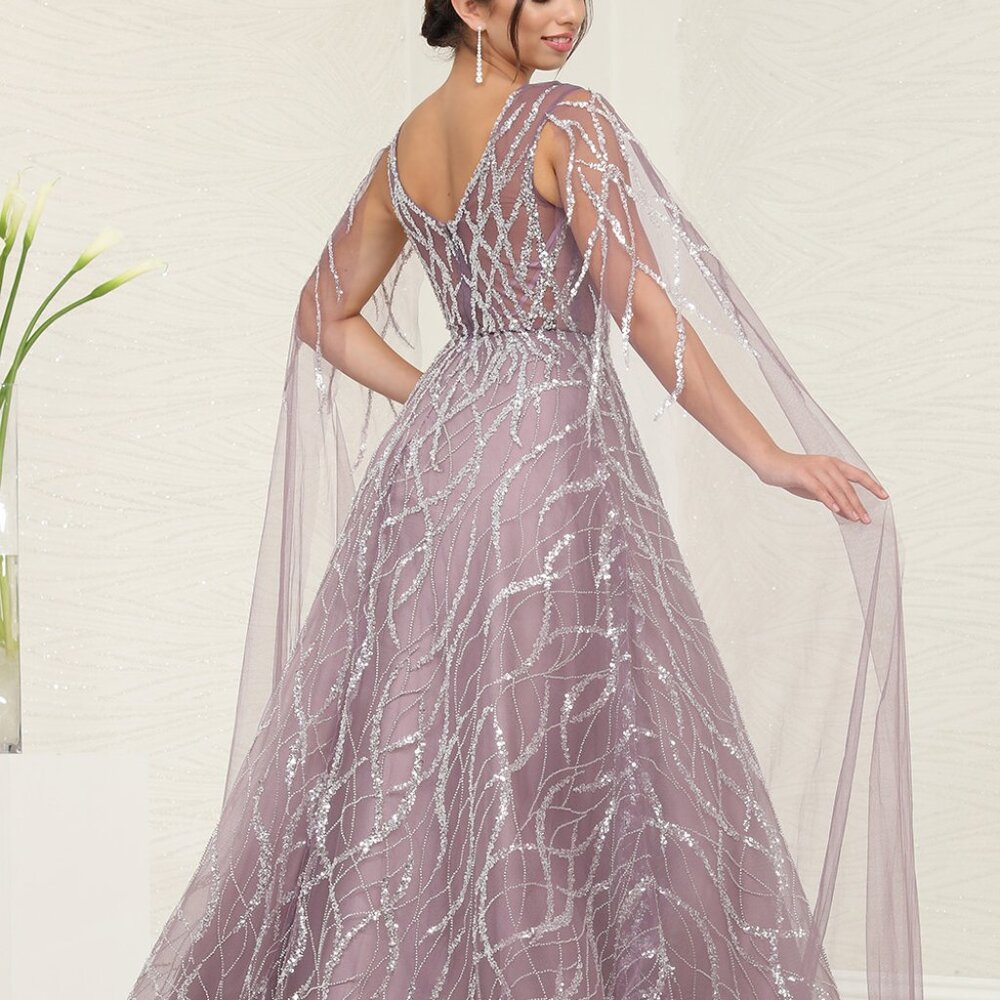 Mother of the bride dress, mauve pink open sleeve formal bridesmaid gown